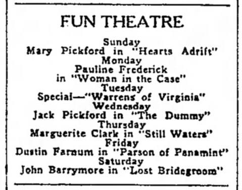 aug 1919 ad Fun Theatre, Detroit